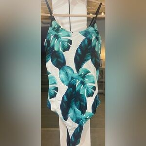 XL women’s one piece swimsuit 
blue/green & white floral